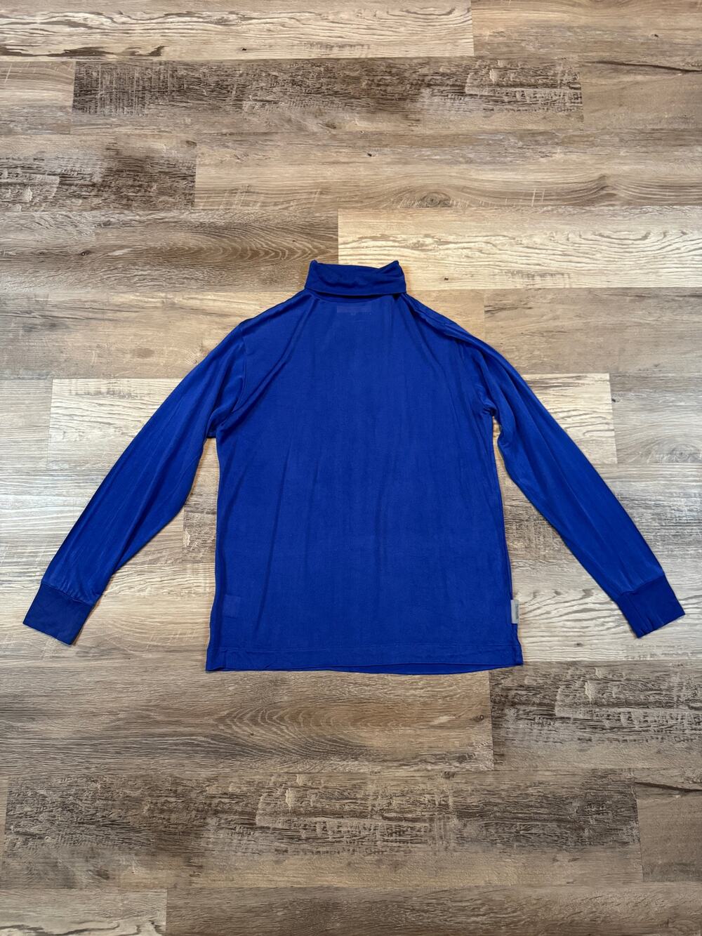 Vintage 90s ThermaSilk Blue Silk Turtleneck Long Sleeve Thermal Layer Top Fall M